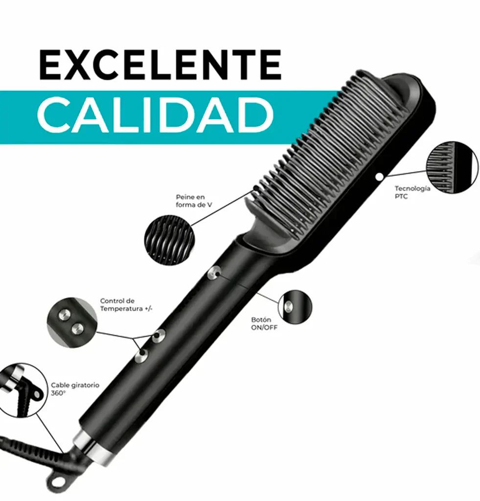 Cepillo Alisador de Pelo con Control de Temperatura - Tecnología de Iones para un Alisado Natural